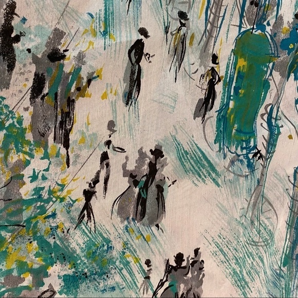 Vintage 26” x 26” Green Vintage Abstract Art City People Scenic View scarf - Picture 4 of 11